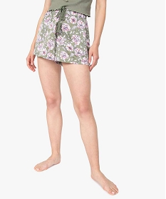 bas de pyjama femme forme short a motifs fleuris brunB485801_1