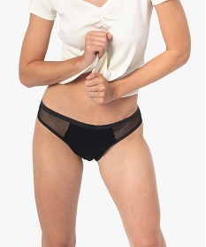 GEMO Culotte menstruelle en coton stretch et plumetis pour flux abondant - Dim Protect Noir
