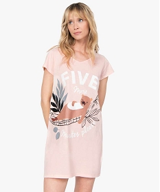 chemise de nuit imprimee a manches courtes femme rose nuisettes chemises de nuitB487201_1