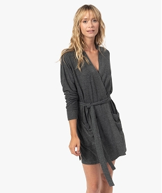 veste dinterieur femme en maille duveteuse avec ceinture a nouer gris pyjamas ensembles vestesB488001_1