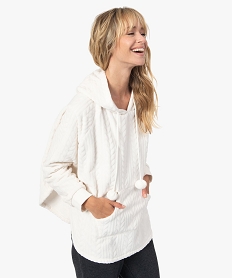 veste dinterieur femme en maille peluche a capuche blanc pyjamas ensembles vestesB488301_1