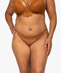 GEMO Tanga femme grande taille en dentelle et brides Brun