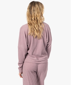 haut de pyjama femme cache-cœur en maille cotelee extra douce violetB501301_3