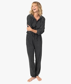 combinaison femme a capuche en maille douce gris pyjamas ensembles vestesB501801_1