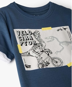tee-shirt garcon effet 2 en 1 avec large motif dinosaure bleuB512201_3