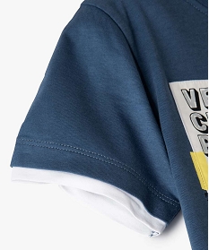 tee-shirt garcon effet 2 en 1 avec large motif dinosaure bleu tee-shirtsB512201_4
