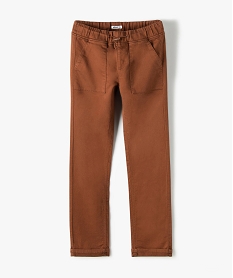pantalon garcon en toile extensible avec taille elastiquee brun pantalonsB520801_1