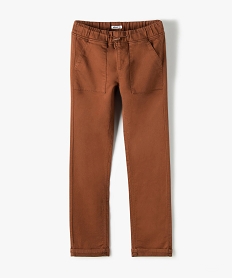 GEMO Pantalon garçon en toile extensible avec taille élastiquée Brun