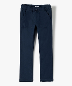 pantalon garcon en toile extensible avec taille elastiquee bleu pantalonsB520901_1