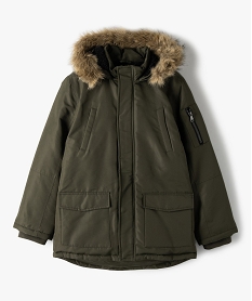 GEMO Blouson garçon matelassé avec doublure sherpa et capuche fantaisie Vert