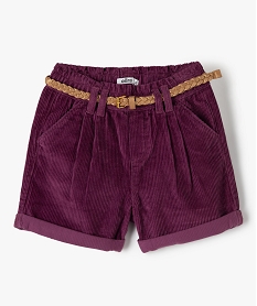short fille en velours grosses cotes et ceinture pailletee violet shortsB529701_1