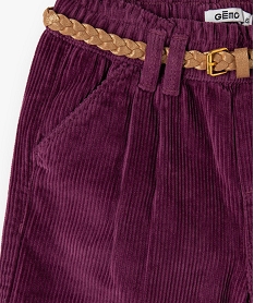 short fille en velours grosses cotes et ceinture pailletee violet shortsB529701_2