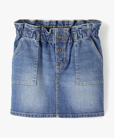 GEMO Jupe fille en jean avec taille froncée Bleu