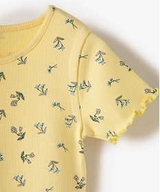 tee-shirt fille en maille cotelee avec finitions froncees jauneB545601_2
