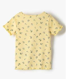 tee-shirt fille en maille cotelee avec finitions froncees jauneB545601_3
