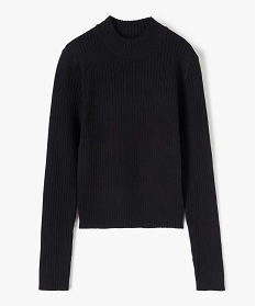 GEMO Pull court à col cheminée en maille côtelée fille noir standard