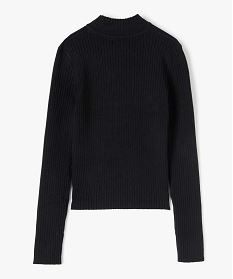 pull court a col cheminee en maille cotelee fille noir standard pullsB562201_3