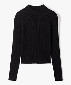pull court a col cheminee en maille cotelee fille noir standard pullsB562201_4