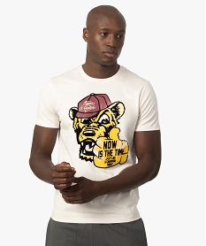 GEMO Tee-shirt homme avec motif tête de chien - Camps United Beige