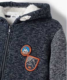 sweat garcon zippe avec capuche double sherpa bleu sweatsB571801_2