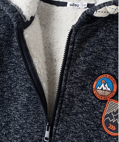 sweat garcon zippe avec capuche double sherpa bleu sweatsB571801_3