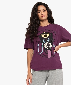tee-shirt femme ample a manches courtes et motif xxl - camps violet t-shirts manches courtesB573701_1