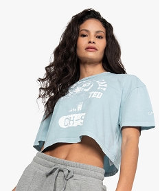 tee-shirt femme crop-top style vintage - camps bleu t-shirts manches courtesB573901_1