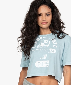 tee-shirt femme crop-top style vintage - camps bleu t-shirts manches courtesB573901_2