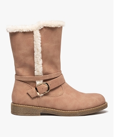 GEMO Boots fourrées femme plates unies avec bride décorative rose standard