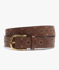 ceinture femme vernie look boho avec perforations et clous brunB583001_1