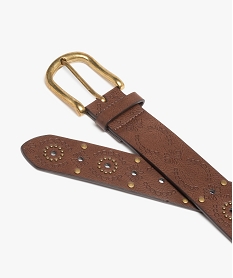 ceinture femme vernie look boho avec perforations et clous brunB583001_2