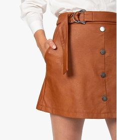 jupe femme en synthetique imitation cuir avec ceinture orange jupesB588001_2