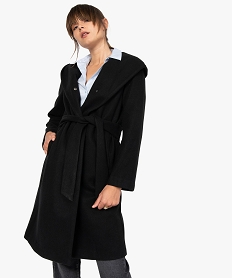 GEMO Manteau femme avec grand col et capuche Noir