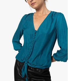 blouse femme boutonnee avec bas a nouer bleuB597101_1