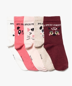 GEMO Chaussettes fille avec inscriptions et motifs (lot de 5) Beige