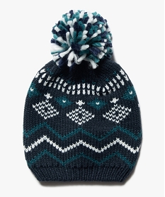 GEMO Bonnet bébé garçon jacquard et pompon Bleu