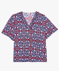 tee-shirt femme grande taille a motifs fleuris et col v smocke imprime t-shirts col vB602501_1