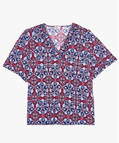 tee-shirt femme grande taille a motifs fleuris et col v smocke imprime t-shirts col vB602501_2