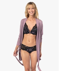 GEMO Veste dintérieur femme en maille duveteuse avec ceinture à nouer Violet