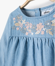 blouse bebe fille en chambray avec motifs brodes bleuB620601_2