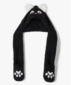 GEMO Bonnet fille à motif panda avec écharpe intégrée Noir