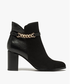 boots femme a talon dessus suedine et imitation serpent noir bottines et bootsB749001_1