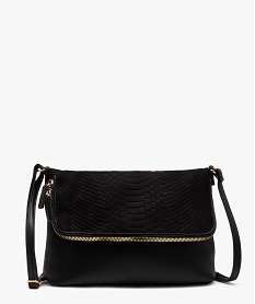 sac femme avec rabat zippe en matiere texturee noir sacs bandouliereB751501_1