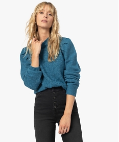 pull femme maille fantaisie et col ras de cou bleu pullsB760401_1