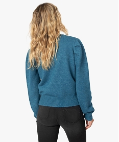 pull femme maille fantaisie et col ras de cou bleu pullsB760401_3