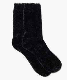 chaussettes femme en maille chenille douce et epaisse noir chaussettesB774201_1