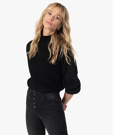 pull femme avec epaulettes et col montant noir pullsB776901_1