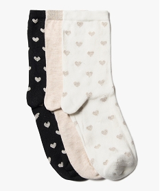 chaussettes femme tige haute a cœurs et paillettes (lot de 3) blanc standard chaussettesB778201_2