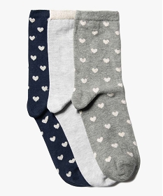 GEMO Chaussettes femme tige haute à cœurs et paillettes (lot de 3) Gris