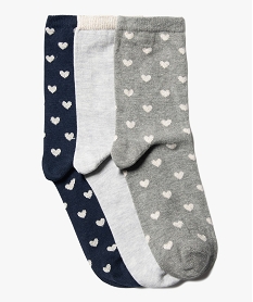 chaussettes femme tige haute a cœurs et paillettes (lot de 3) gris chaussettesB778301_2